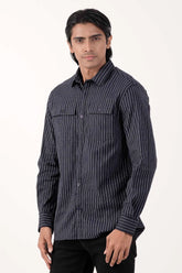 Mens Casual Shirt (Navy Stripe)